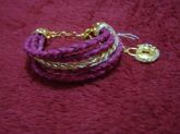 Pulseira cordão rosa e dourado